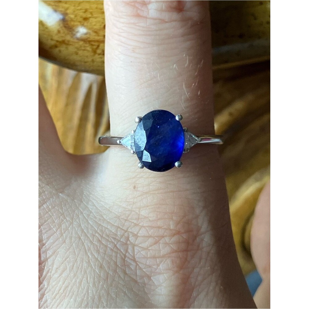 Masoala Blue Sapphire Moissanite Sterling Silver Ring Size 10
